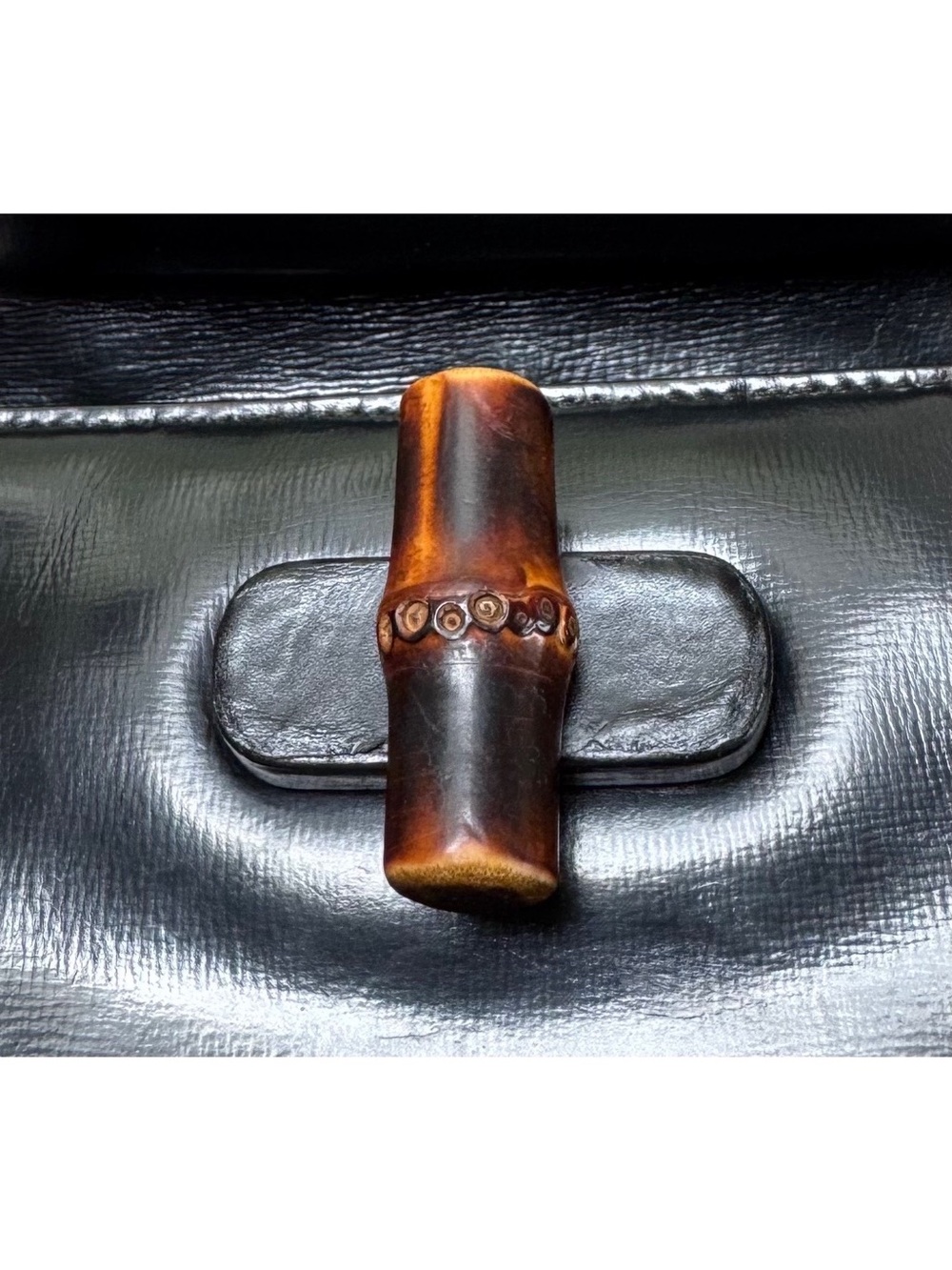 Rare Authentic Vintage Gucci 1947 Black Leather Bamboo Top Handle Turn Lock Bag - Picture 11 of 15